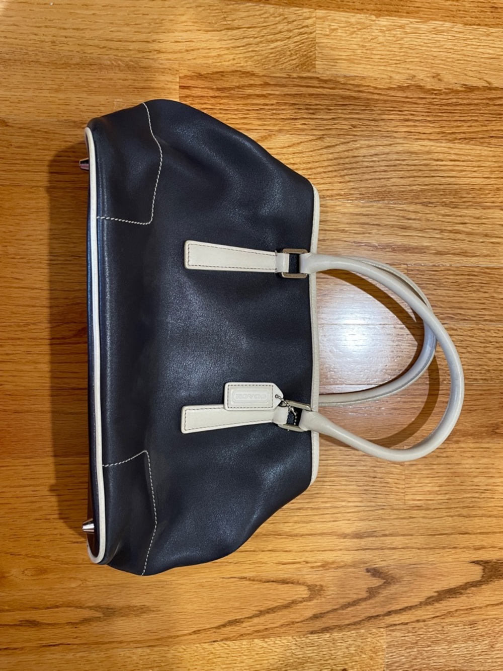 Coach Black with White Trim Leather Shoulder Bag